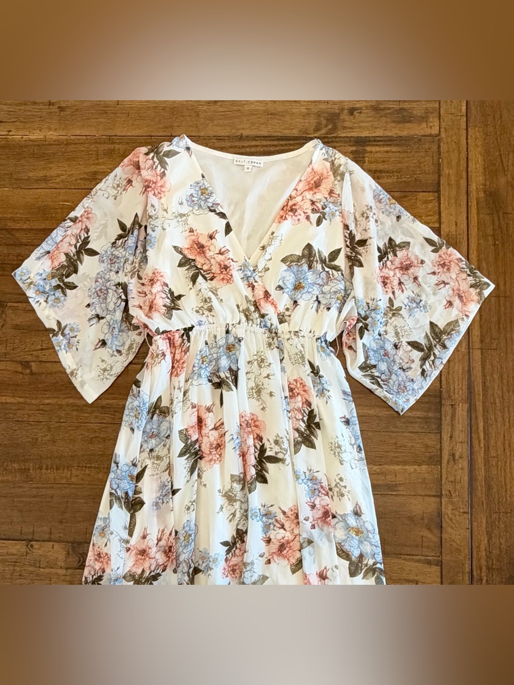 Baltic Born Kia Kimono Wrap Maxi Dress in White Floral
